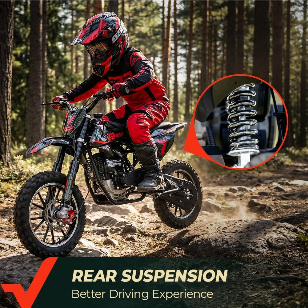 FRP FX40 40CC Gas Dirt Bike for Kids 8-12, 4-Stroke Off-Road Mini Motorcycle, 20 MPH Max Speed, Easy Pull Start, No Oil Mixing Engine, Dual Disc Brakes, 132 LBS Rider Capacity,Black