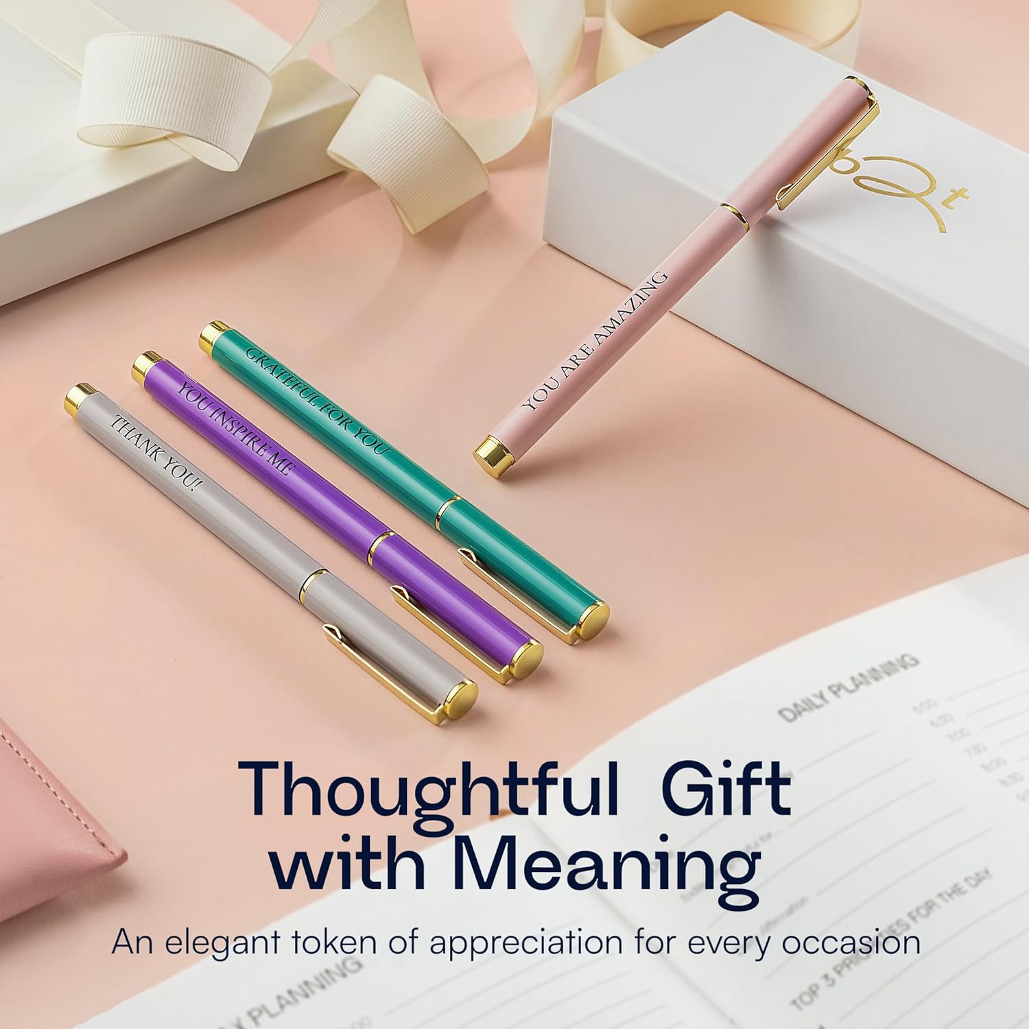 Appreciation Quotes Pen Set - Stocking Stuffer White Elephant Pens with Thank You Quotes, Gift Ready Case - Perfect for Mom, Sister, Christmas, Holiday Party, Coworker, Teacher, Employee Gratitude Day - Image 2