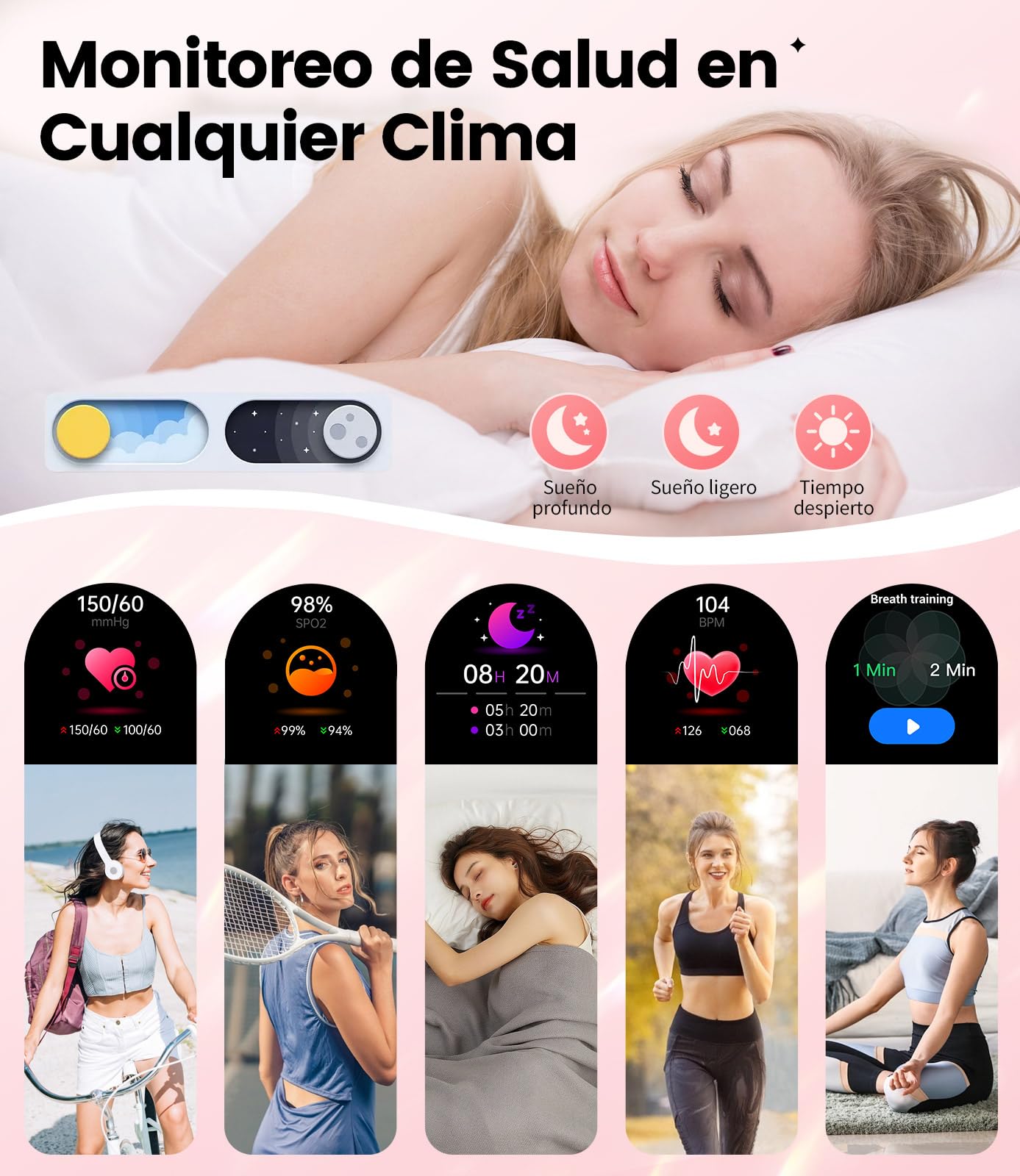 Reloj Inteligente Mujer con Llamadas Bluetooth, Pantalla AMOLED 1.19" HD,Monitor de Ritmo Cardíaco y Sueño,SpO2, 100+ Modos Deportivos,IP68 Resistente al Agua,Smartwatch Compatible con Android y iOS