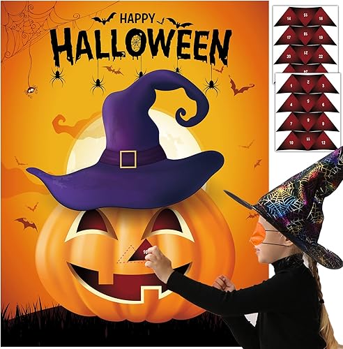 MISS FANTASY Juegos de Halloween Juegos de Halloween para fiesta de niños, Pin The Nose en la calabaza Juegos de fiesta de Halloween Actividades