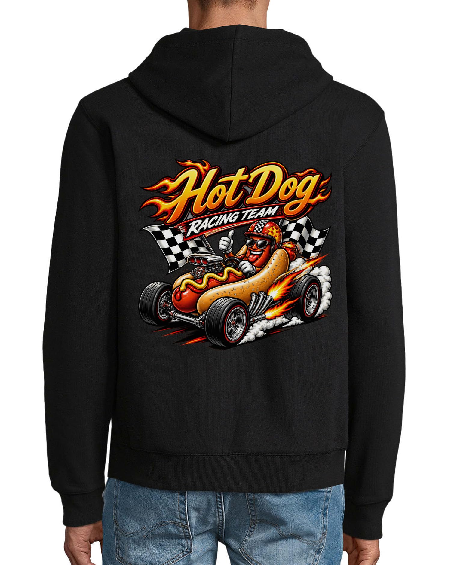 Hot Dog Kapuzenjacke mit Reißverschluss, Baumwollmischgewebe, Schwarz