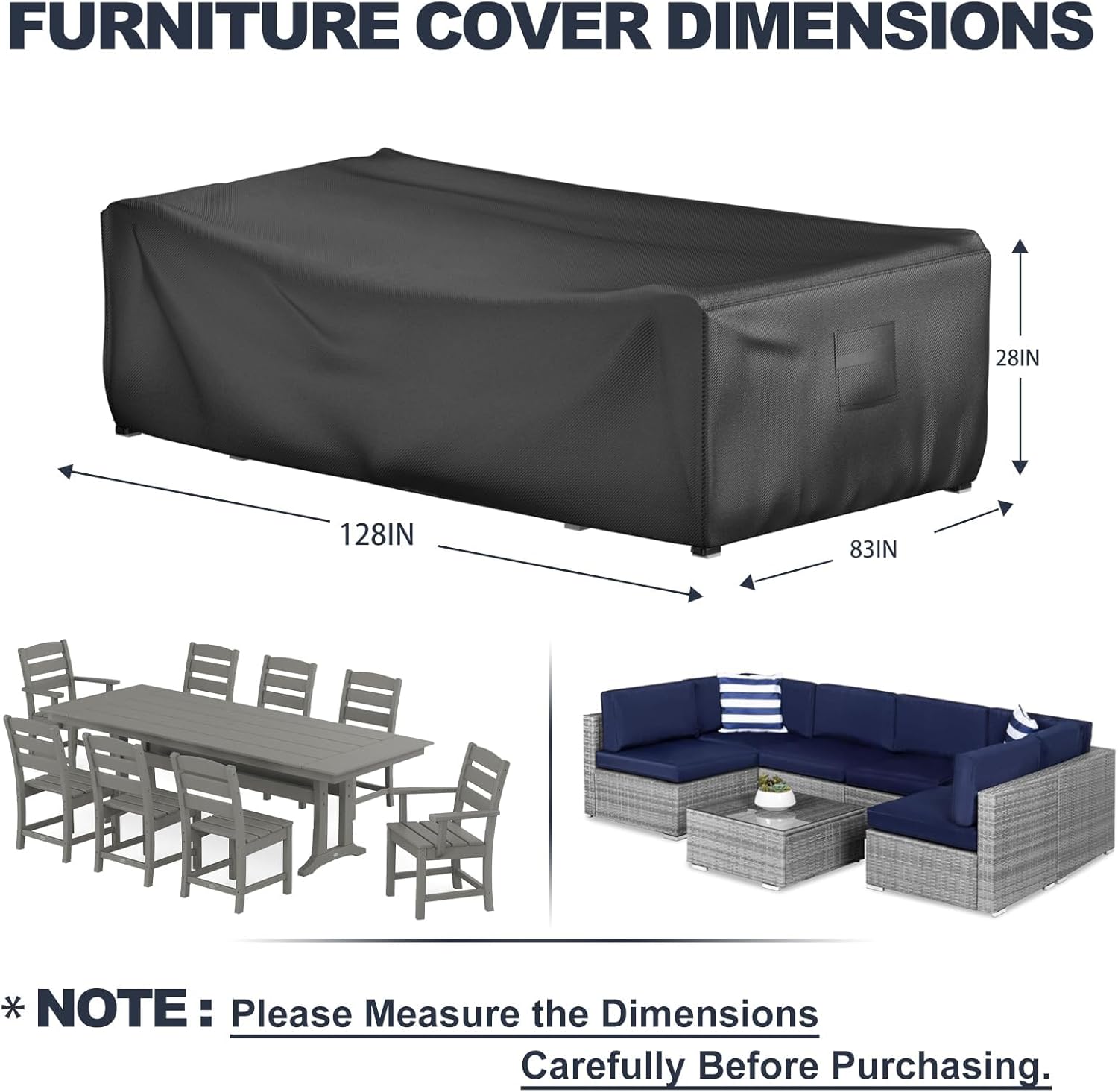 Safana Patio Furniture Set Cover, Rectangular Waterproof Outdoor Table and Chair Set Cover,Furniture Cover for Sectional Sofa Set,Tear-Resistant Material Dust-proof Couch Cover. (128''Lx83''Wx28''H)