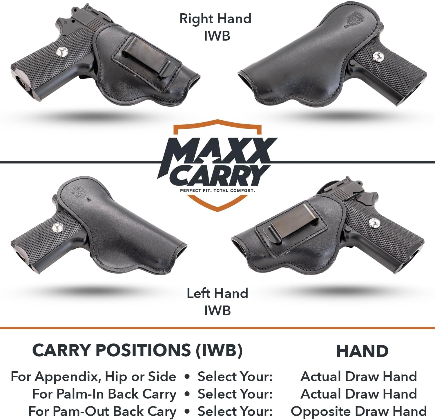 Maxx Carry IWB Soft Leather for Kimber Micro 9, Ultra Carry II 9mm / .45 ACP | SIG P365XL | Concealed Carry | Bersa Thunder 380 | Colt 1911 3 inch, Defender. Universal Fit Gun Holster