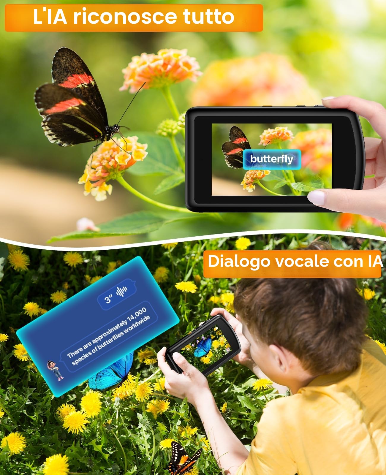 AI Intelligente Macchina Fotografica Digitale con WiFi, Autofocus Fotocamera Doppiac Anteriore e Posteriore con Schermo Touchscreen da 3,6 Pollici, Scheda SD da 32 GB per Bambini, Adolescenti, Adulti