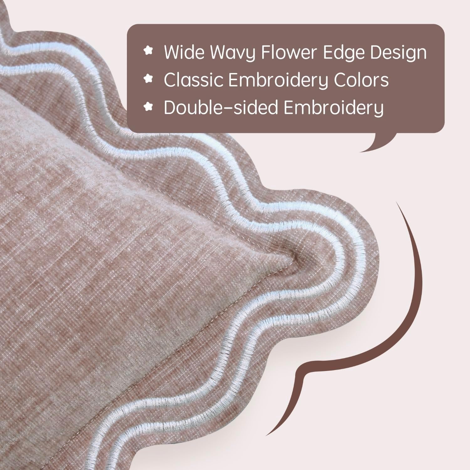 TINYSUN Scalloped Decorative Pillow Covers - Set of 2, Double-Sided Embroidered Scallop Design, Premium Chenille Cushion Covers for Living Room Sofa Couch Bed(Dusty Pink,18x18 Inch)