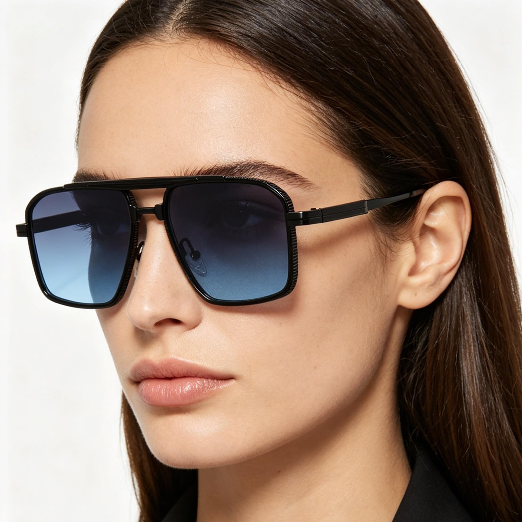 Bequeme Sonnenbrille mit Doppelsteg übergroßem Rahmen modischem Retro-Design und UV400-Schutz