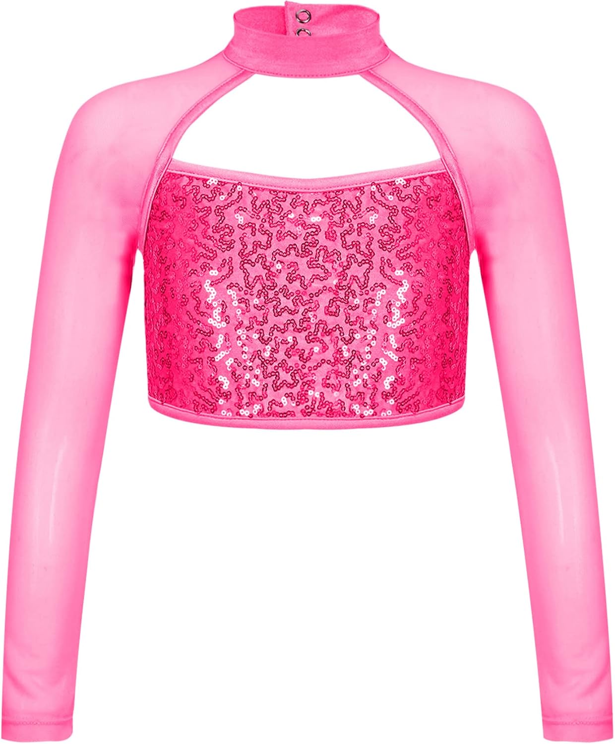 Crop Top Da Ballo Con Paillettes - Manica Lunga Per Bambina, Jazz Latino - Foto 8