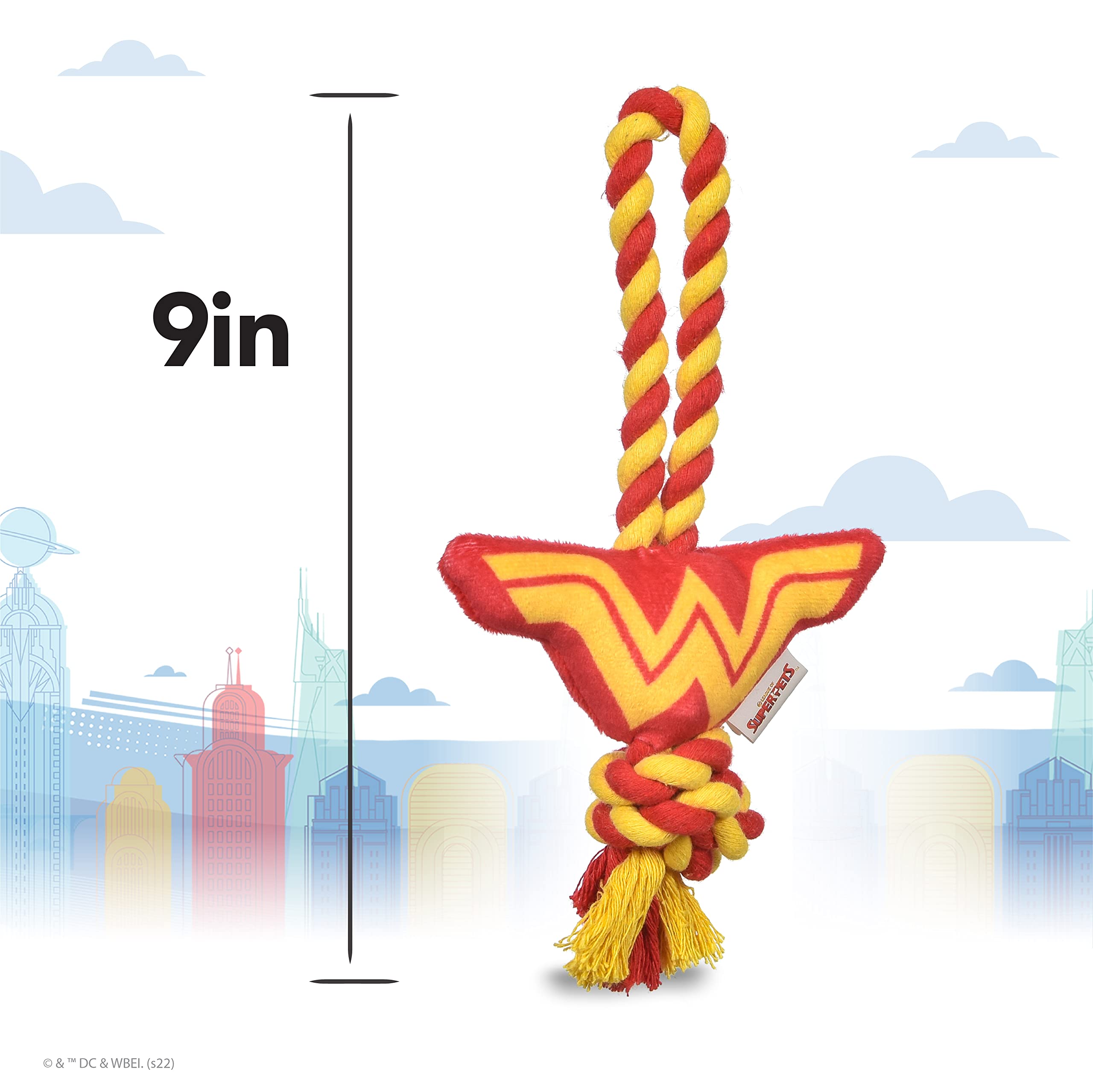 DC Comics Wonder Woman Logo Seil Haustier Spielzeug | Super-Pets Wonder Woman Hundespielzeug Seil Zerren mit Plüsch | Super-Pets Hund Plüsch & Seil Spielzeug Wonder Woman DC Wonder Woman Logo |