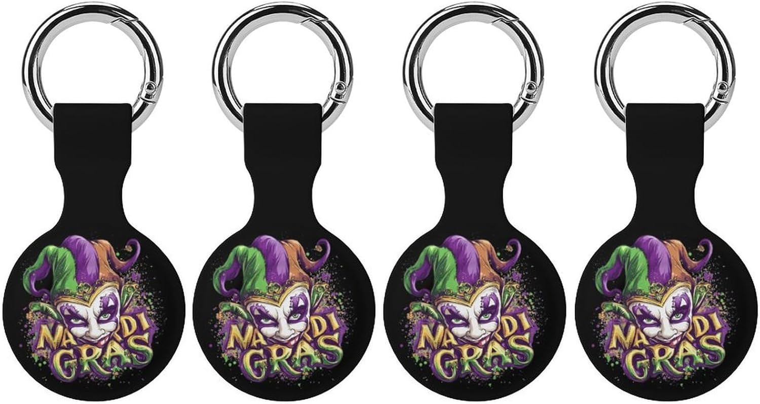 Mardi and Gras Jester Mask Funny Cover Compatible with AirTag Case Protector GPS Tracker Holder with Keychain