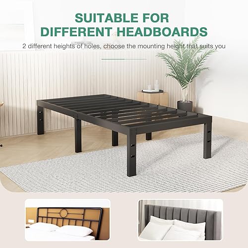 Miniatura 43 de Novilla - Base de cama matrimonial, plataforma de metal de 14 pulgadas, con espacio de almacenamiento debajo de la cama, soporte de listones de