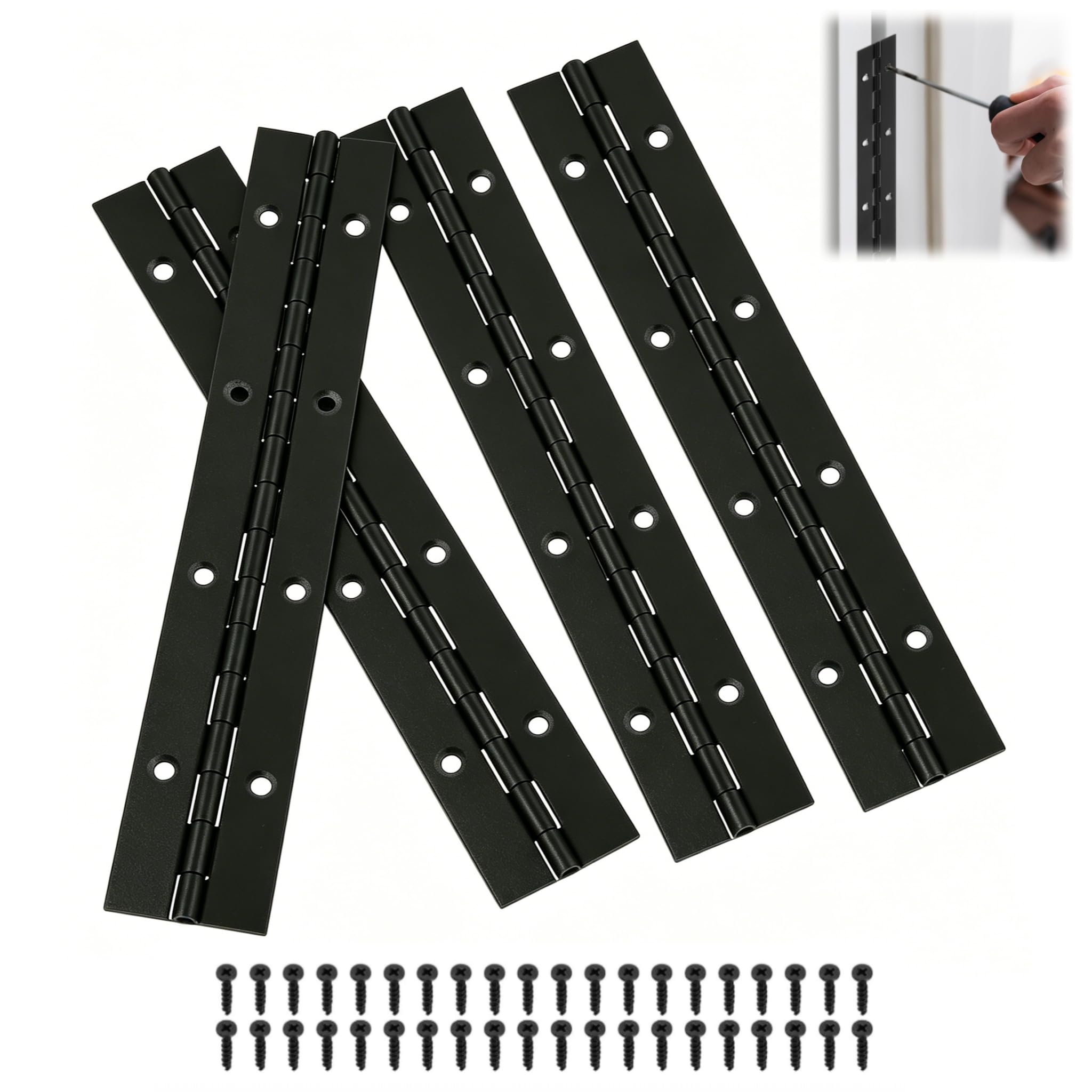 Kaaeiccr Piano Hinge, 4 Pcs Continuous Hinge 304 Stainless Steel Black