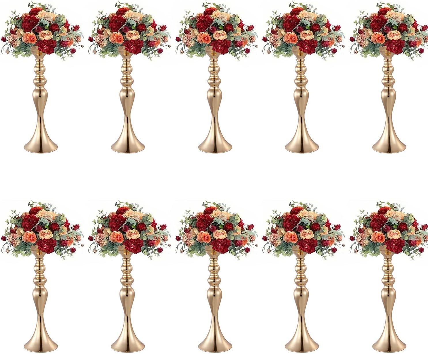 ECOM King Gold Wedding Flower Stand for Table Centerpieces Decoration,Metal Flower Arrangement for Wedding Party Dinner Centerpiece Decor(Gold,10Pcs)
