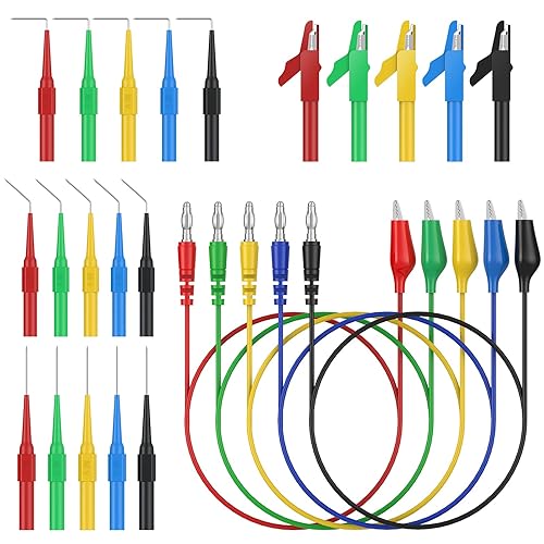 CAMWAY 25 cables de prueba de sonda trasera, 15 pines de sonda trasera y 5 clavijas de plátano a clip de cocodrilo, 5 clips de cocodrilo para