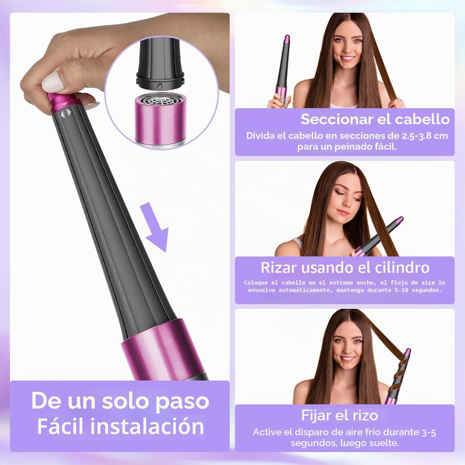 Embudo de rizador largo para Dyson Airwrap HS01 HS05, 20-36 mm, diseño cónico, cilindros para rizar, piezas de fijación, rosa pálido