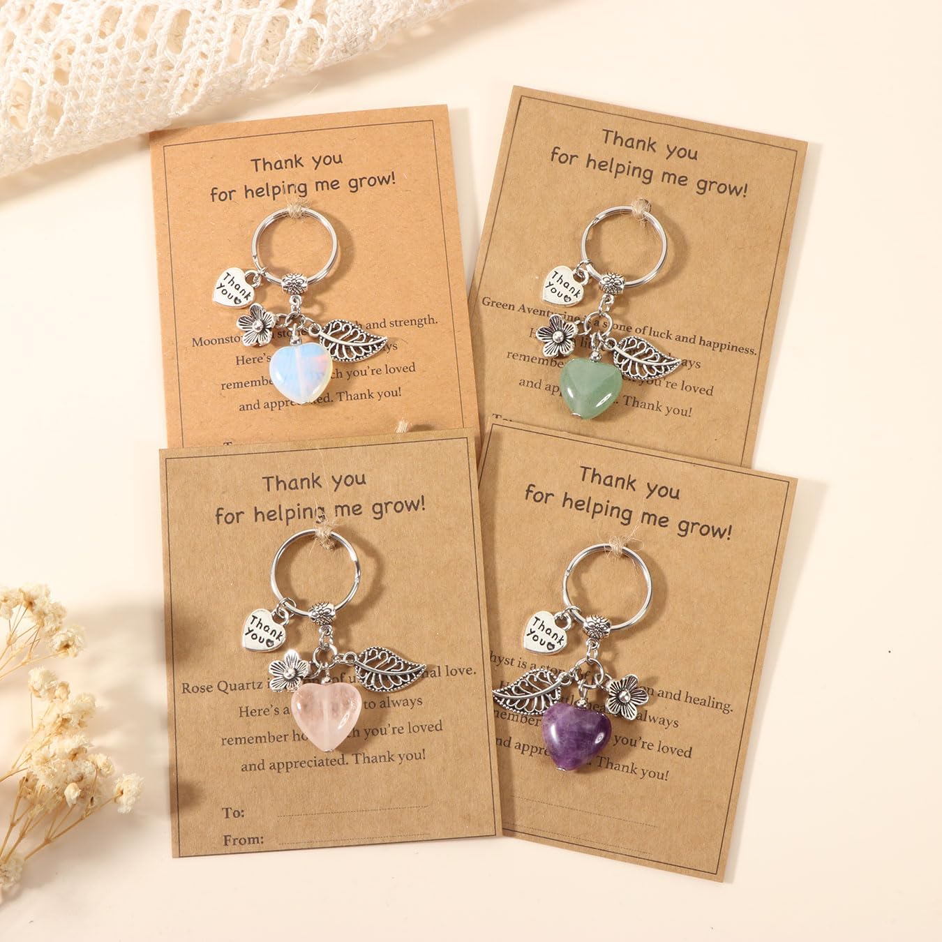Teacher Appreciation Natural Crystal Keychain, Christmas Valentines Day Thank You for Helping Me Grow Teacher Gifts - Image 6
