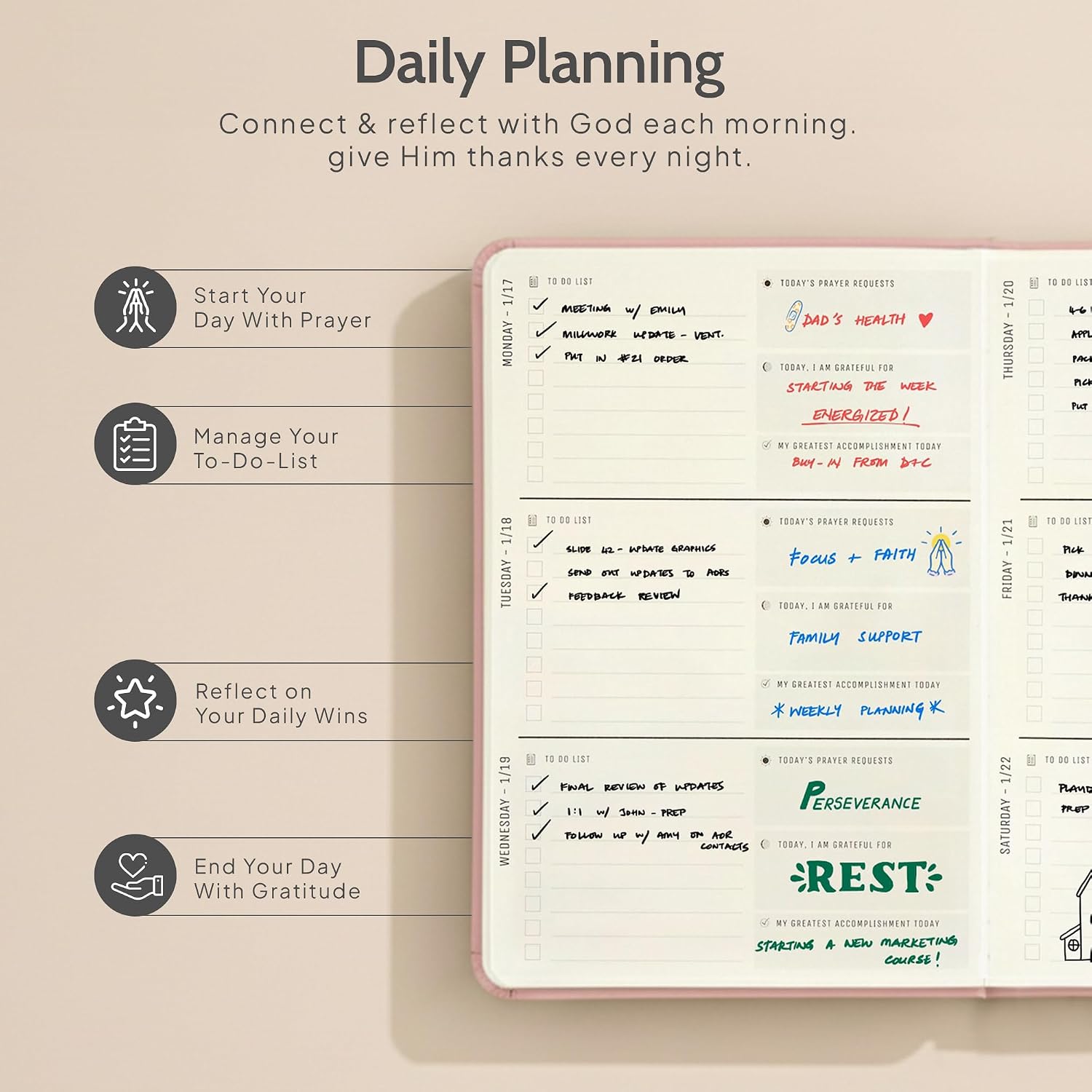 2026 Christian Planner & Prayer Journal | Strengthen Your Relationship with God and Better Navigate His Path for You | Daily Planner w/Bible Verses, Prayer Prompts, & Habit Tracking (Pink)