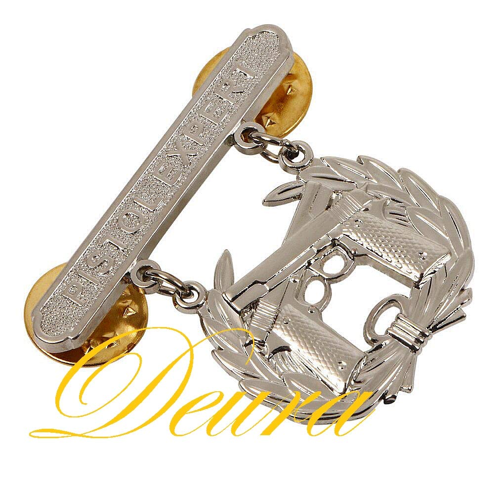 US ARMY Marine Corps PISTOL QUALIFICATION EXPERT Shooting Badge Pin SILVER