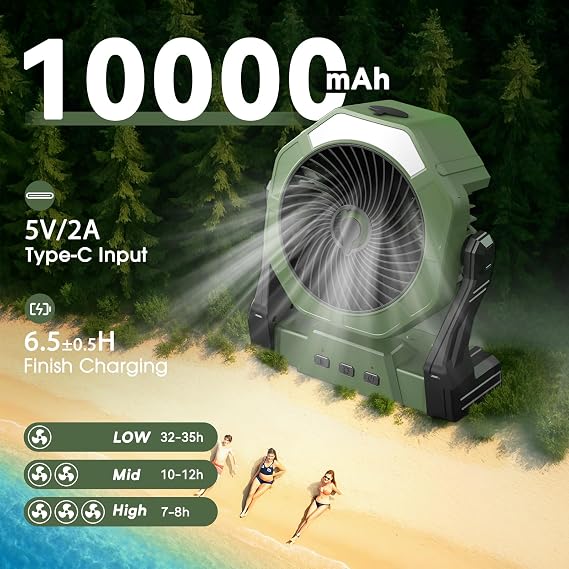 Ausic Portable Misting Fan for Outdoor Cooling, [8-35Hrs] Battery Powered Mist Fans with Water Misters & LED Lantern, 8-Inch, 250mL Tank, for Patios, Home, Outside, Camping, Outdoor&Indoor Use