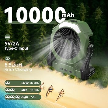 Ausic Portable Misting Fan for Outdoor Cooling, [8-35Hrs] Battery Powered Mist Fans with Water Misters & LED Lantern, 8-Inch, 250mL Tank, for Patios, Home, Outside, Camping, Outdoor&Indoor Use