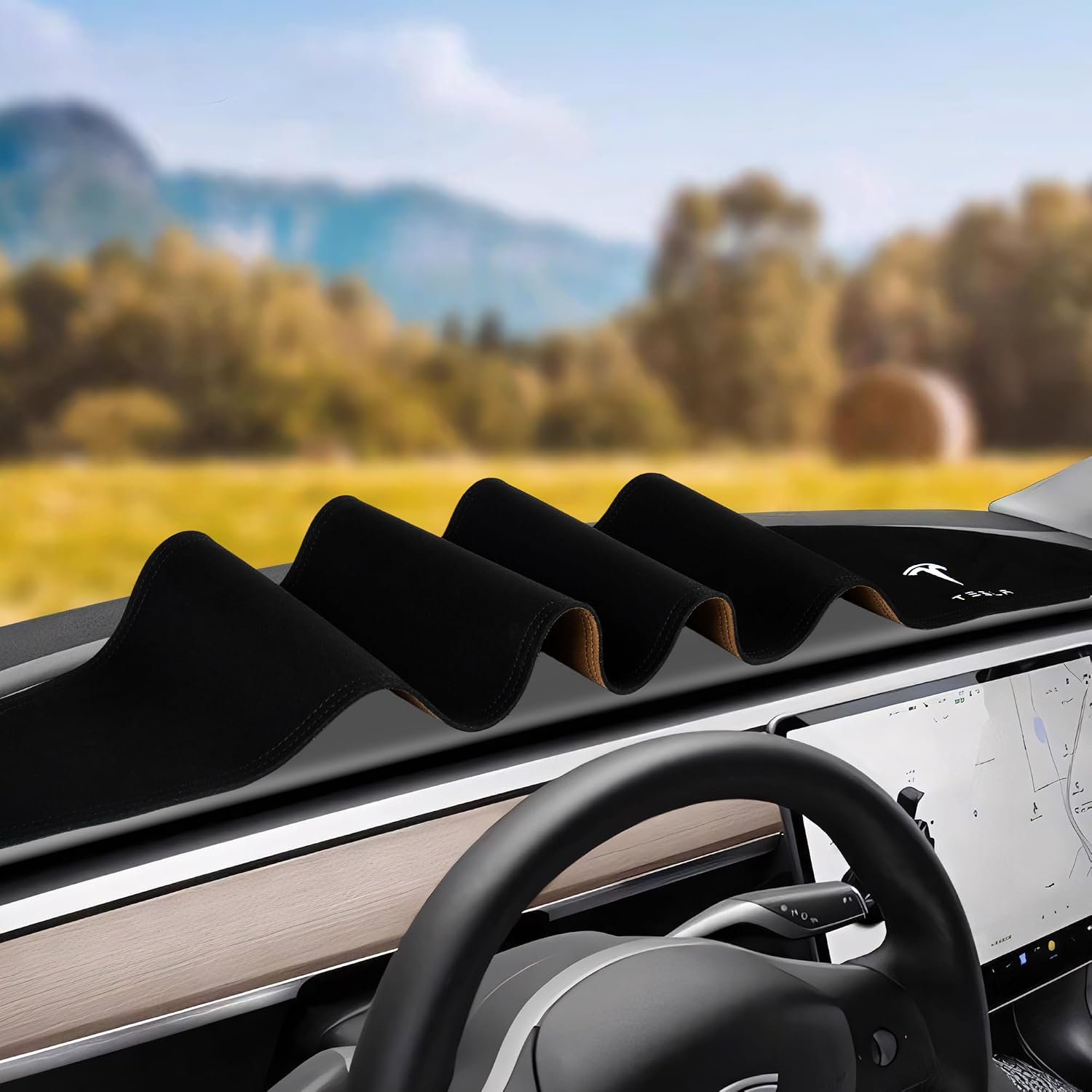 Dashboard Sunshade Cover for 2017–2023 Model 3 & 2020–2024 Model Y–Premium Suede Anti-Glare,Heat Insulating,Non-Slip Design,UV Protection, Silicone Grip Base