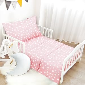 Toddler Bed Sheets for Girls - 3 Piece Set With Flat Sheet Fitted Sheet Pillowcase - Soft Breathable