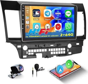 Android 15 Car Stereo for Mitsubishi Lancer 2008-2017 Radio, [2+64G] Hikity 10.1 Inch Touchscreen Radio with Wireless CarPlay Android Auto Bluetooth GPS WiFi HiFi FM MIC Backup Cam Mirror Link
