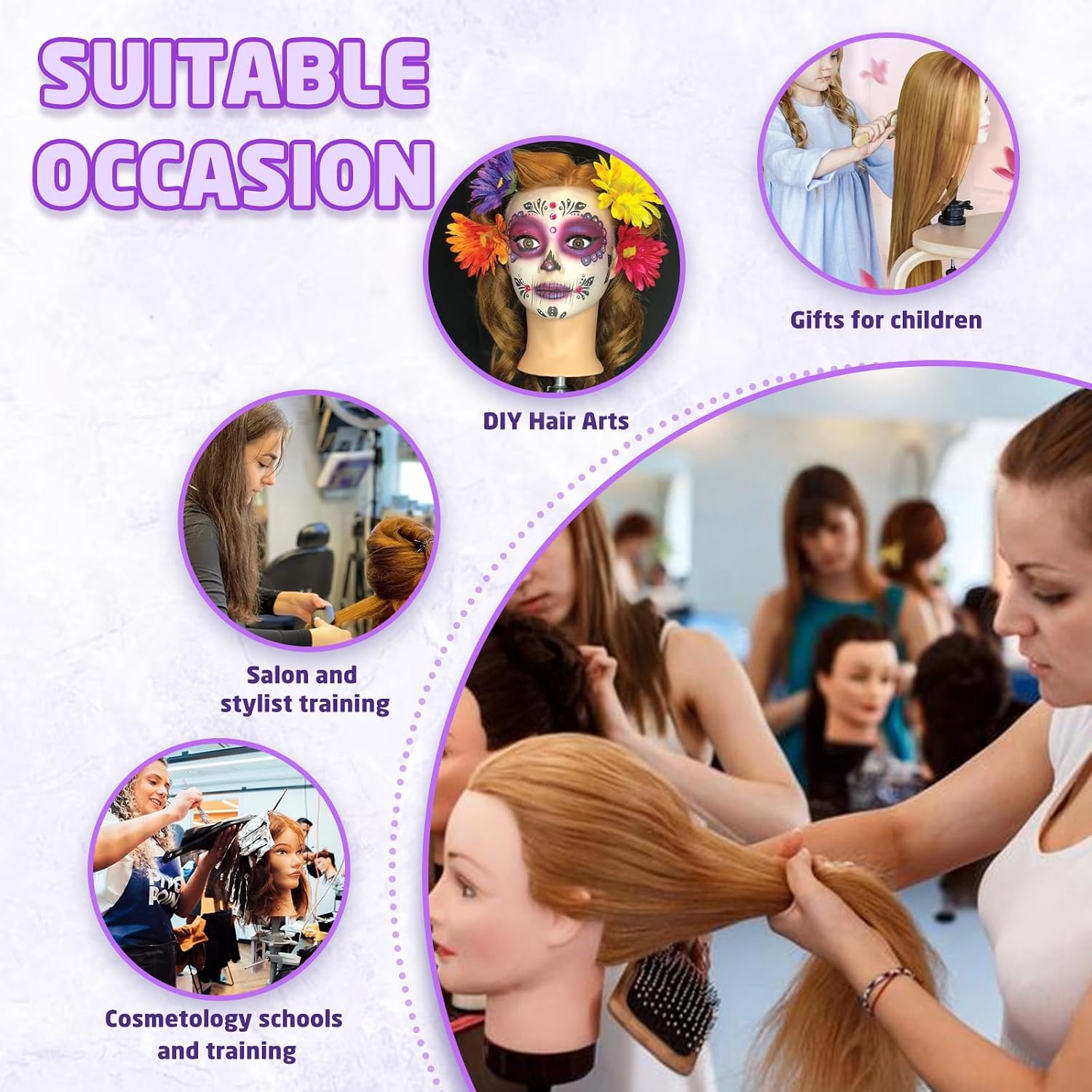 Mannequin Head Human Hair- Cosmetology Manikin Doll Head with 80% Real Hair for Hairdresser Practice Styling Braiding & Free Clamp Holder (Blonde)