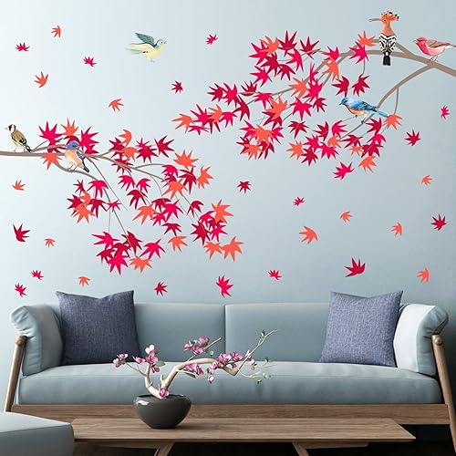 Miniatura 3 de Calcomanías de pared de hojas de arce otoñales, calcomanías de pared de hojas de arce rojas, despegar y pegar, ramas de árbol de arce de otoño, arte