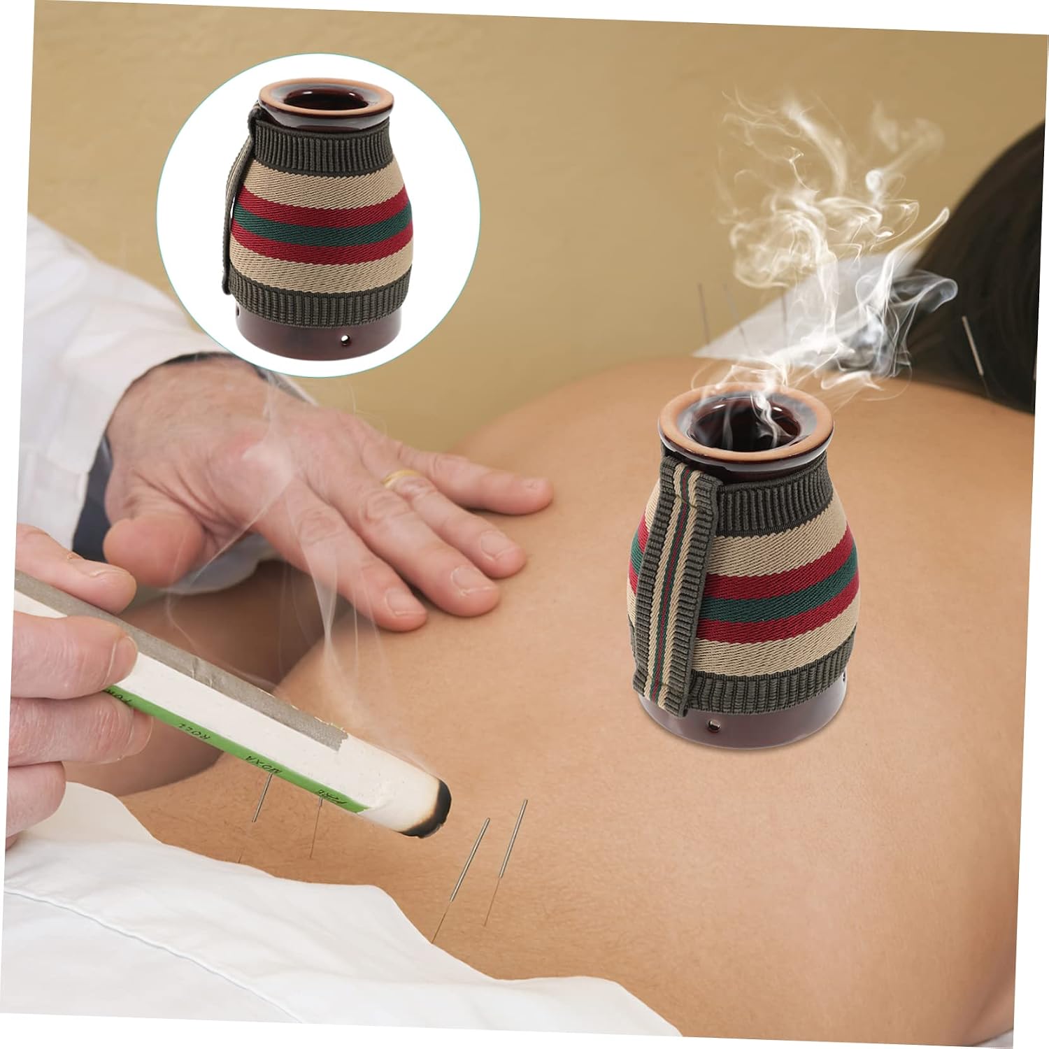 Outanaya Portable Moxibustion Box Ceramic Moxibustion Cup and Cover for Heat Therapy and for Travel Camping and Home Use