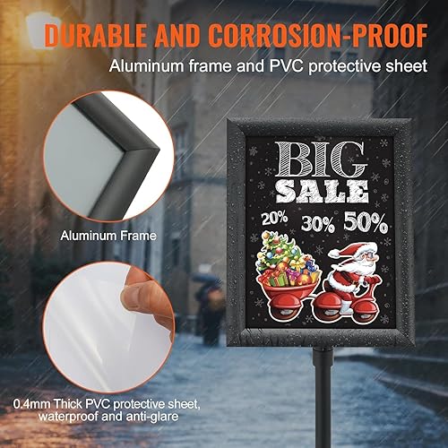 Miniatura 5 de VEVOR Soporte para letreros de pedestal, 8.5 x 11 pulgadas, vertical y horizontal, ajustable, soporte de cartel de pie de alta resistencia con base