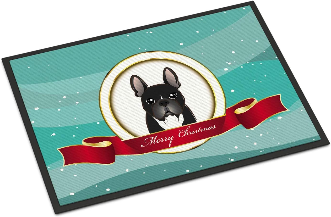 Caroline's Treasures BB1537MAT French Bulldog Merry Christmas Doormat 18x27 Front Door Mat Indoor Outdoor Rugs for Entryway, Non Slip Washable Low Pile, 18H X 27W
