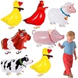 6 Pcs Walking Animal Balloons, Farm Animals Balloons, Walking Foil Mylar Balloon, Farm Birthday Decorations for Farm Theme Party Supplies (Animal)