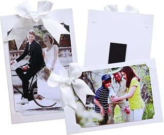 50 Pack 4x6 Magnetic Picture Frames for Refrigerator | Paper Picture Frame with Bowtie | Magnetic Photo Holders for Wire Wall Grid Panel, Locker, Classroom,Wedding,Homes,Birthday Decor - White
