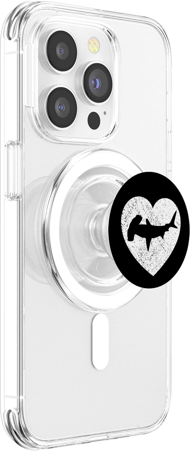 I Love Sharks Distressed Hammerhead White Heart Shark PopSockets MagSafe PopGrip for iPhone