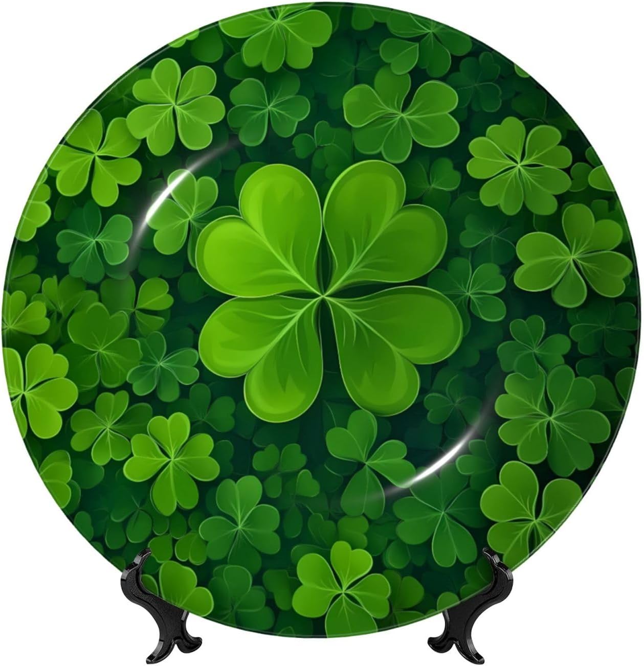 St_Patrick'S Day Shamrock Style Ceramic Plate Display Home Display With Stand Wall Hanging Plate For Home Decor 10 Inch