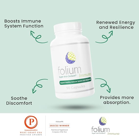 Folium Immuno Inflammation Support Supplement-Pine Parts, GrapeSeed, Ginger, Turmeric, Green Tea, White Pepper & Pomegranate-90 Count