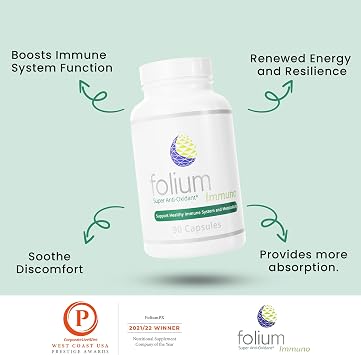 Folium Immuno Inflammation Support Supplement-Pine Parts, GrapeSeed, Ginger, Turmeric, Green Tea, White Pepper & Pomegranate-90 Count