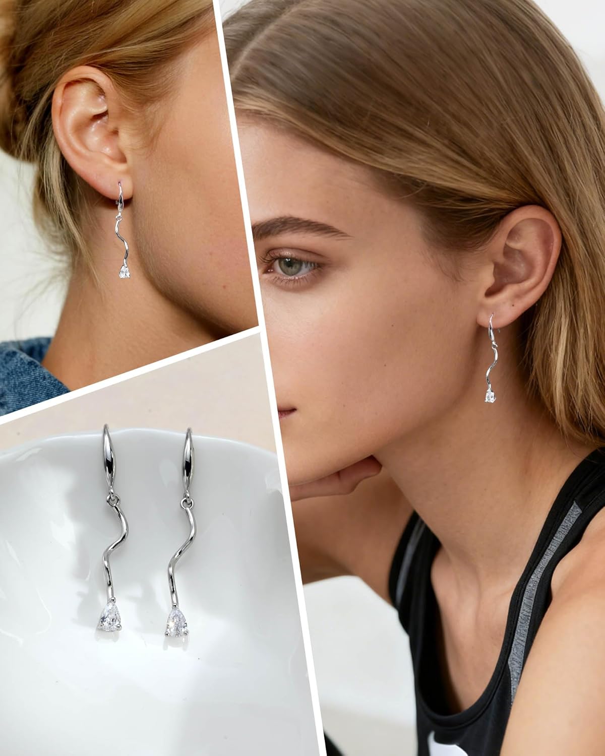 925 Sterling Silver Spiral Dangle Earrings, Hypoallergenic Long Twisted Teardrop Cubic Zirconia Dangle Drop Earrings for Women Trendy Elegant Lightweight Statement Jewelry - Image 4
