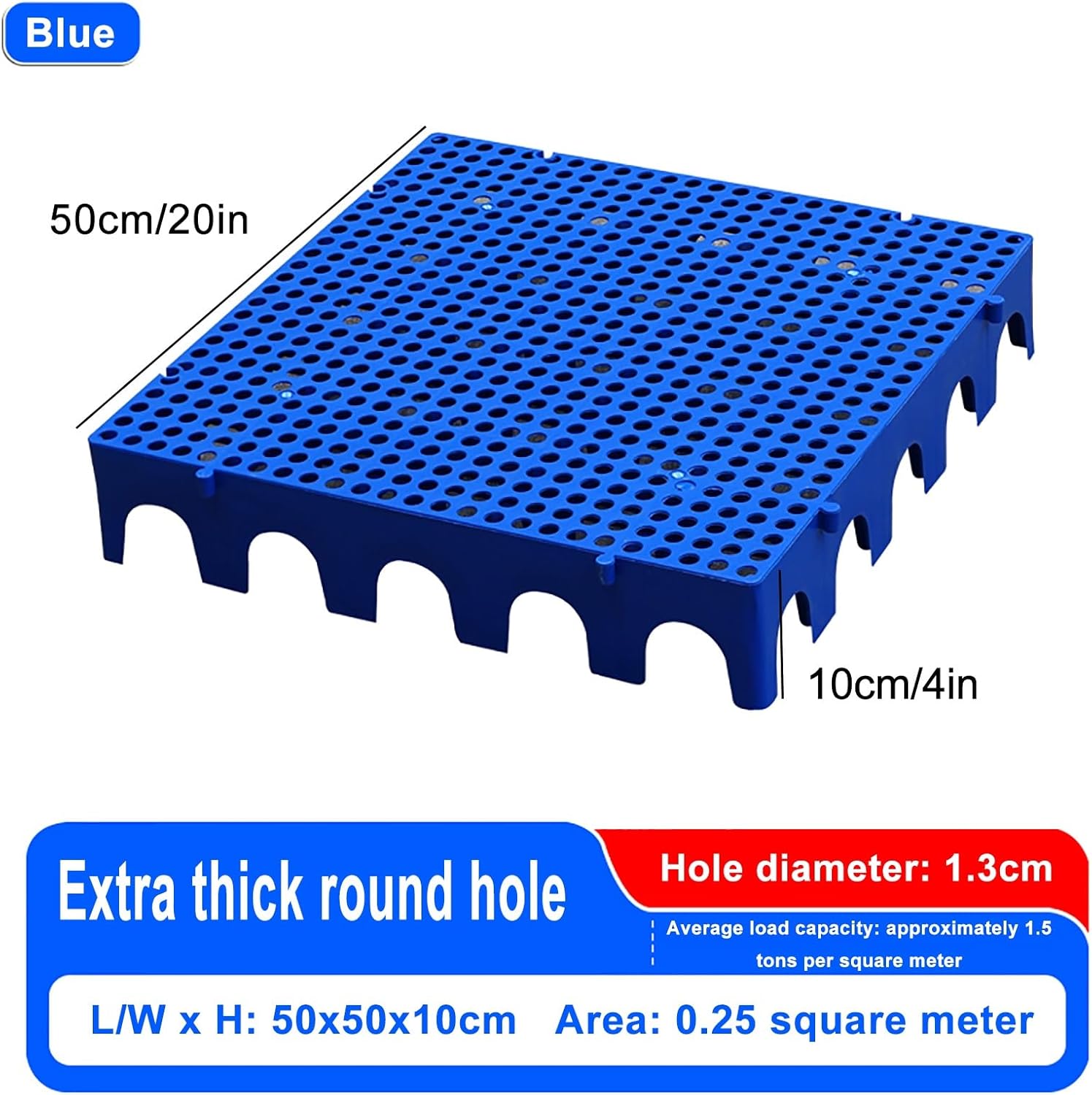 Plastic Pallets Storage Racks, Lightweight Waterproof Floor Pallet, Nestable Shipping Pallet with Breathable Grids for Indoor and Outdoor, Garages, Basement(Blue)