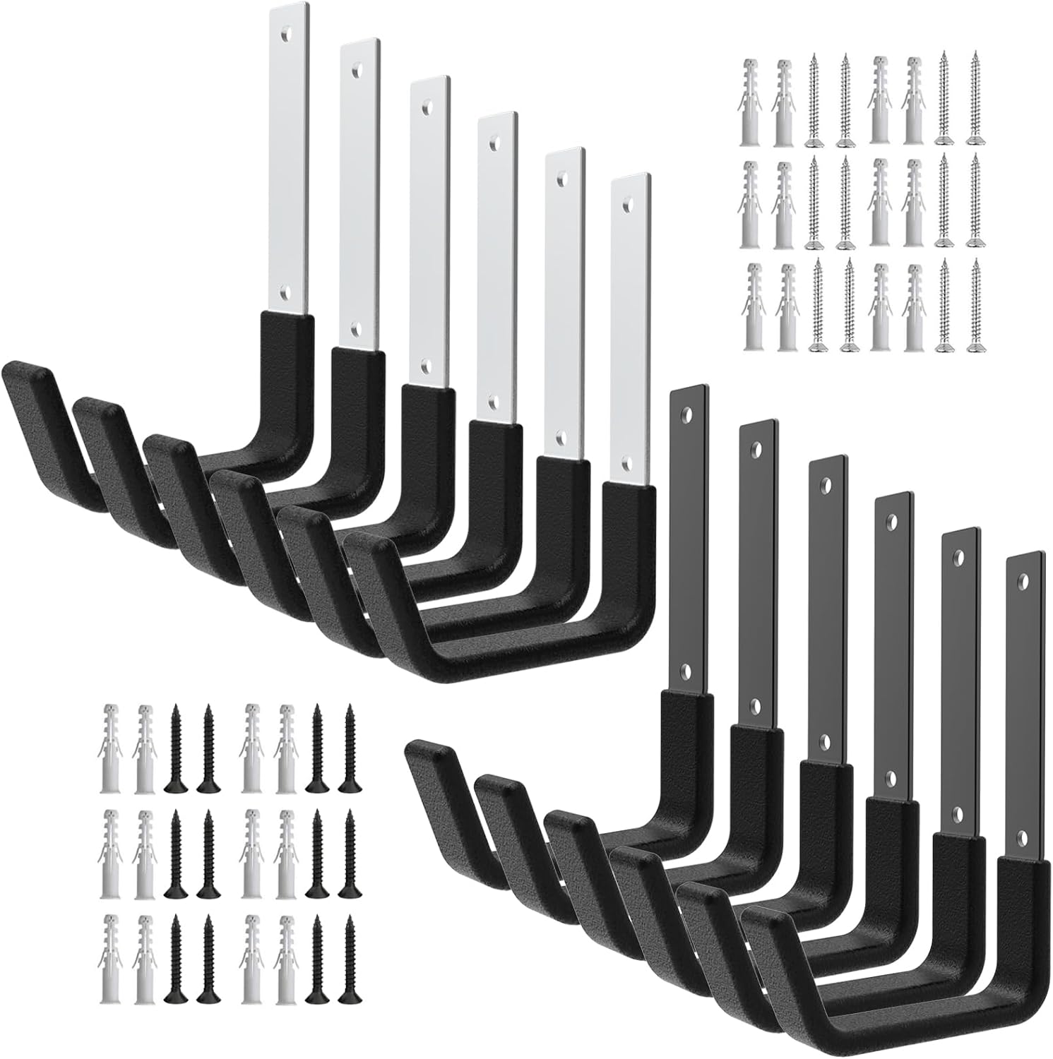 Silver Garage Utility Hooks 6 Medium and Black Garage Utility Hooks 6 Medium