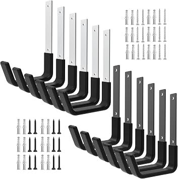 Silver Garage Utility Hooks 6 Medium and Black Garage Utility Hooks 6 Medium