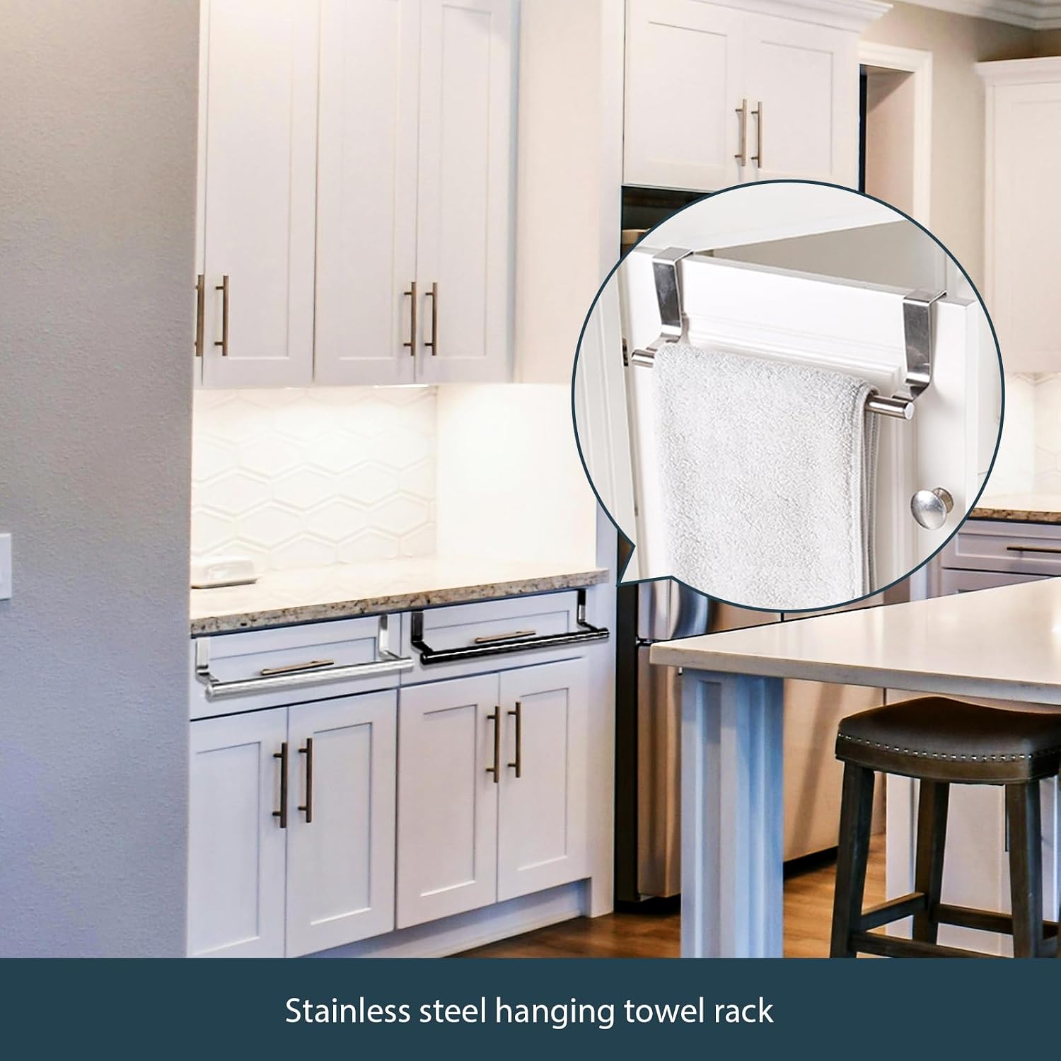2 Pack Over Cabinet Door Towel Bar 36 cm/14.2 Inch, Stainless Steel Dish Towel Holder for Kitchen Cabinet, Hand Towel Rack Storage for Hang on Cupboard Bathroom Closet, Silver