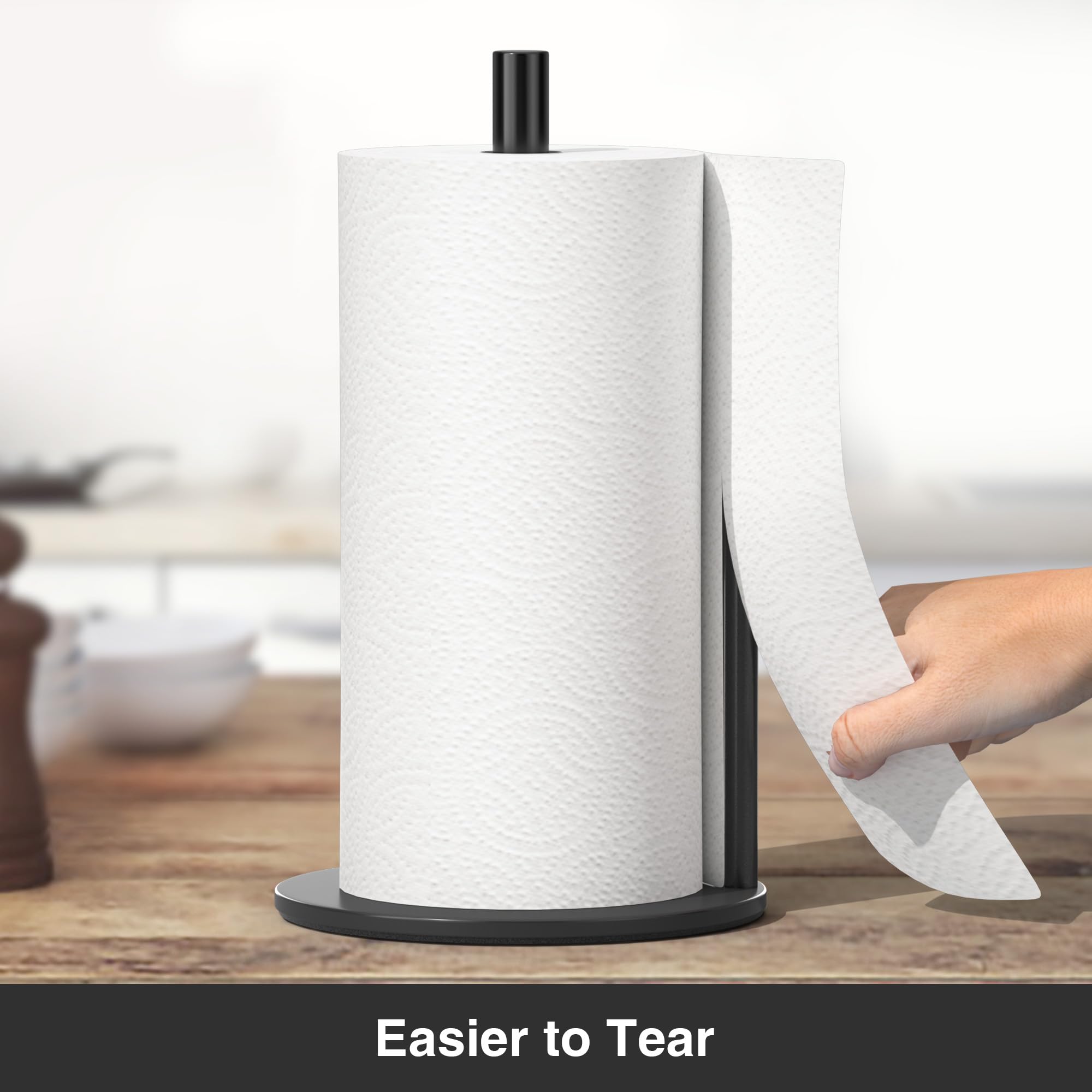 Paper Towel Holder Black, Premium Stainless Steel Kitchen Roll Dispenser, Countertop Roll Organizer with Weighted Base - Image 2