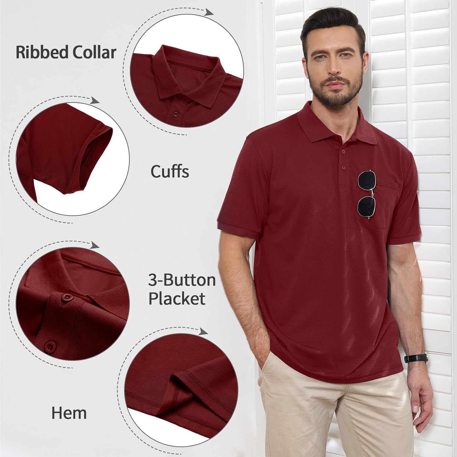 Men's Golf Polo Shirts M-6XL, Cotton Blend Moisture Wicking Performance Casual Collared Shirts