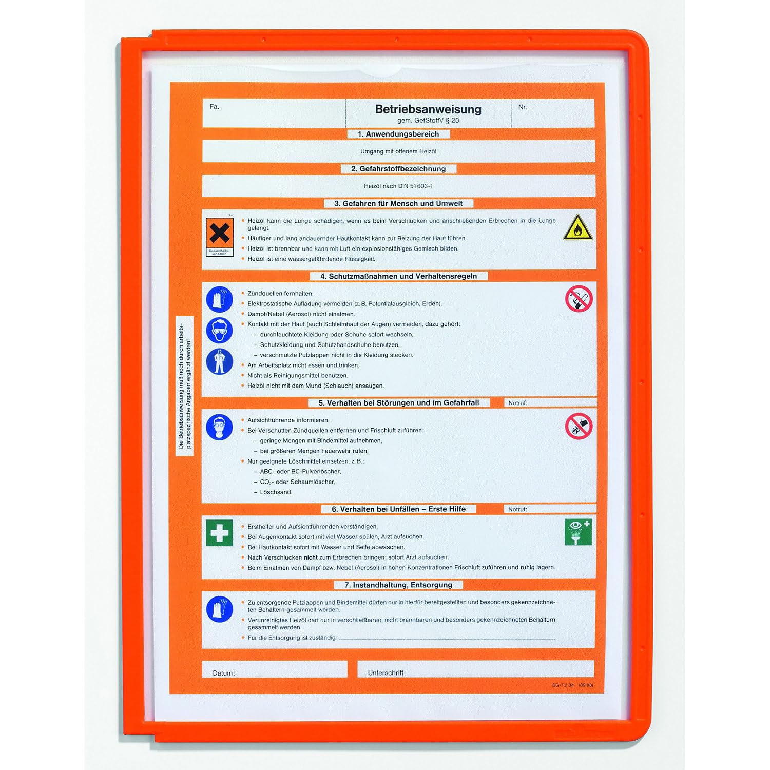 Durable | Klarsichttafel mit Profilrahmen | Für DIN A4, VE 10 Stk, orange
