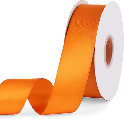 Cinta de satén de color liso naranja de 1-12 pulgadas x 50 yardas, cinta de tela de poliéster de doble cara para envolver regalos, bodas, fiestas,