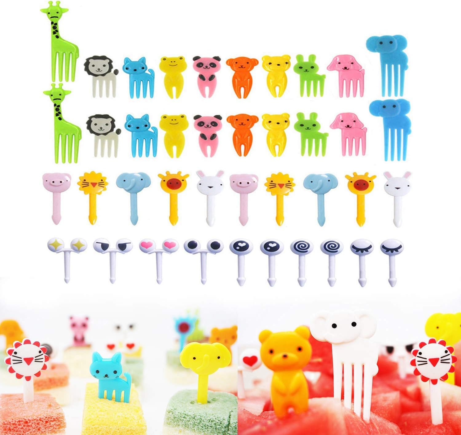 40PCS Animal Fruit Food Picks, Bento Box Picks, Mini Cartoon Animal Food Toothpicks, Lunch Bento Forks Picks for Kids