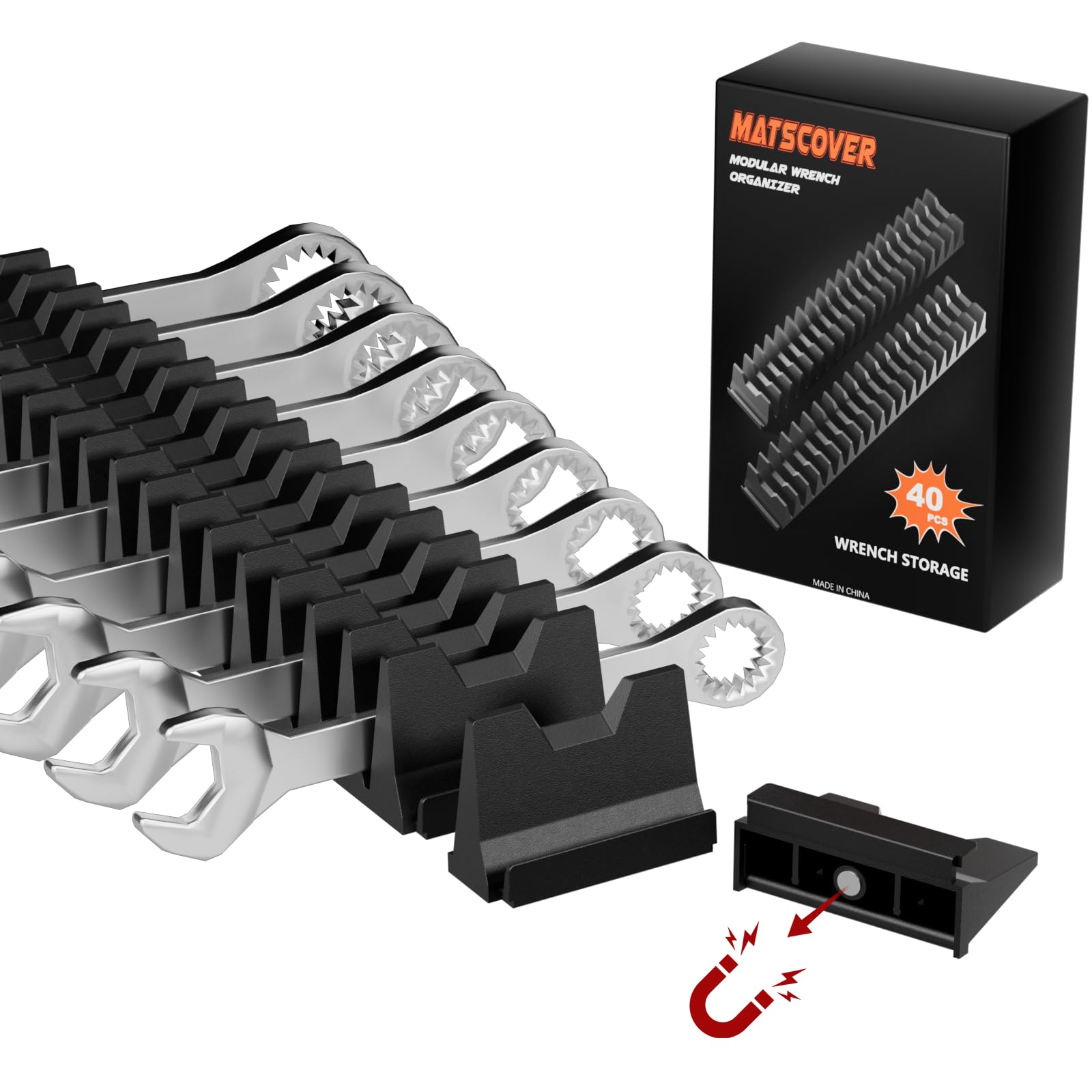 40PCS Magnetic Wrench Organizer Wrench Holder - Wrenchs Tool Organizers for Tool Drawer Storage, Wrenchs Storage Set with Metric & SAE Label, Tool