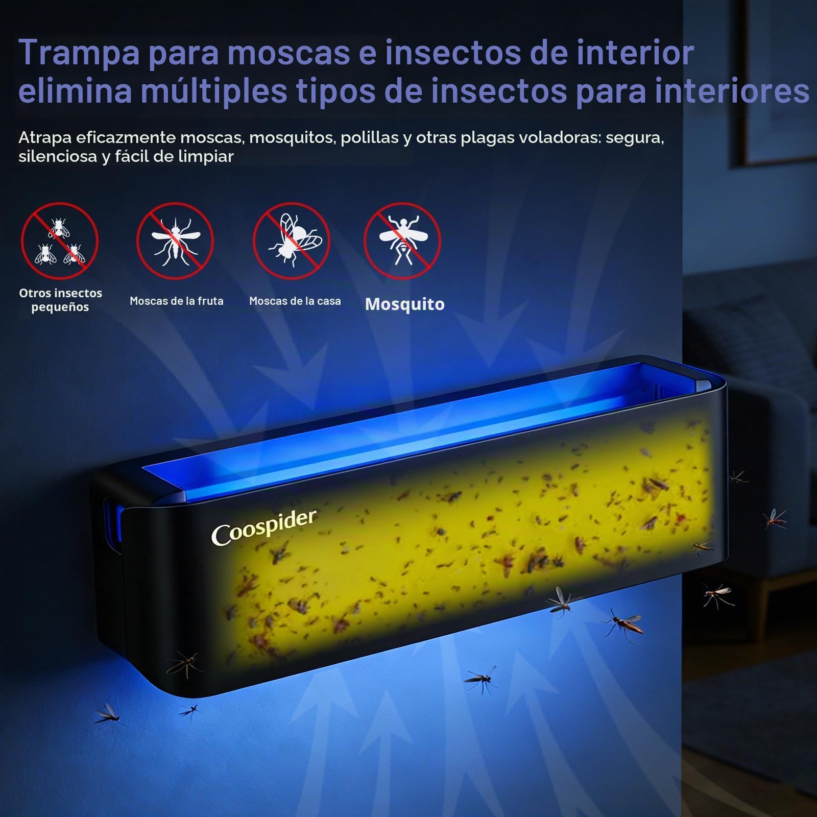 Paquete de 2 trampas de luz UV para moscas de interior para el hogar, trampas para mosquitos para casa, aplique de pared, atrapasueños para cocina, casa y restaurante, moscas de la fruta, garaje y
