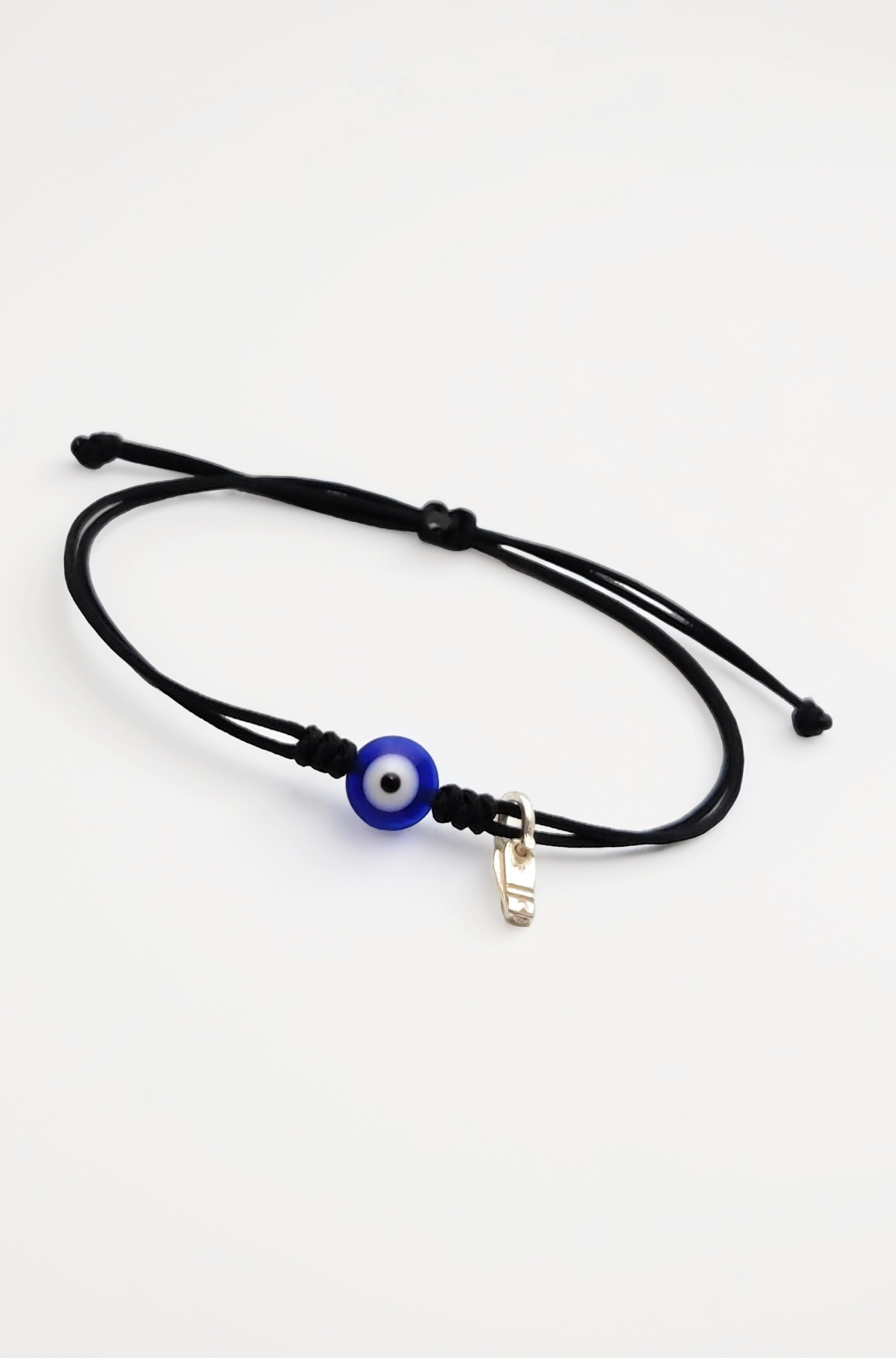 Evil eye with silver chaku and adjustable black cord bracelet nazariya avoid negative energy for girls boys men and women (size 5 inch to 7.5inch wrist) bracelet